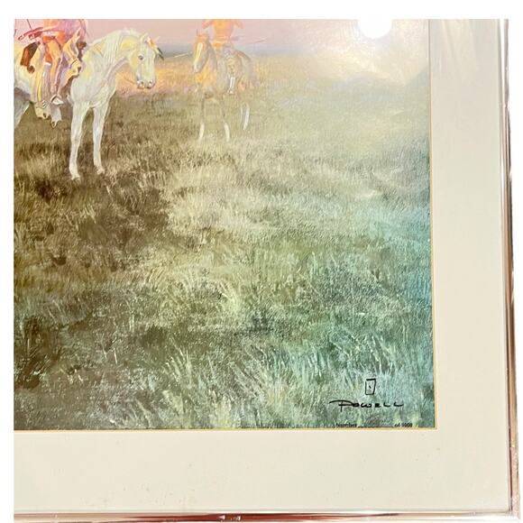 Ace Powell Native Americans At Sunset ART PRINT Numbered 692 Horses 22x26 Framed - Picture 6 of 7